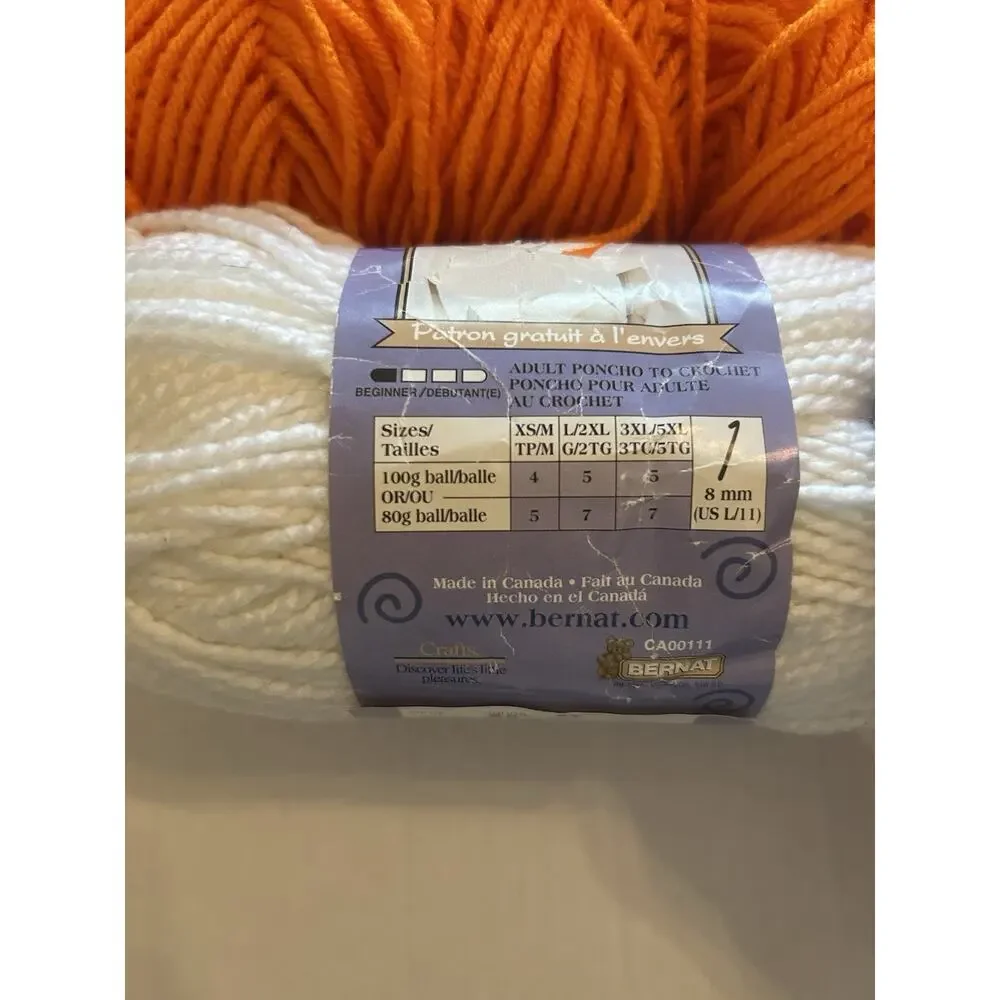 VTG Lot of 3 Skeins‎ Bernat And Caron Yarn 100% Acrylic Green Orange White 16 Oz